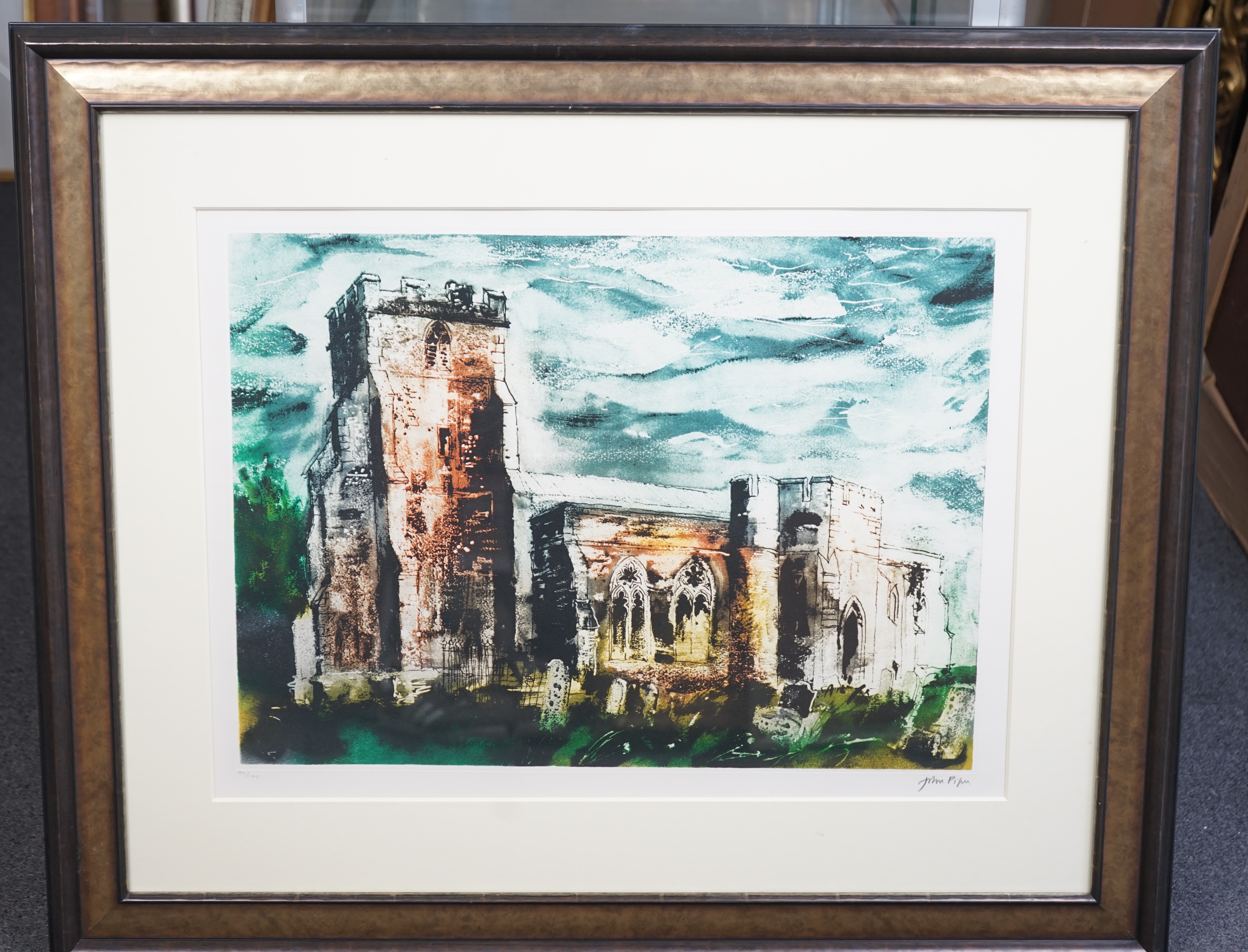 John Piper (British, 1903-1992), 'Ivy Church, Romney Marsh', etching with aquatint 1983, 45 x 62cm